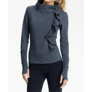 Karma Gray Off Center Ruffle Zip Jacket With Thumbholes Size Small